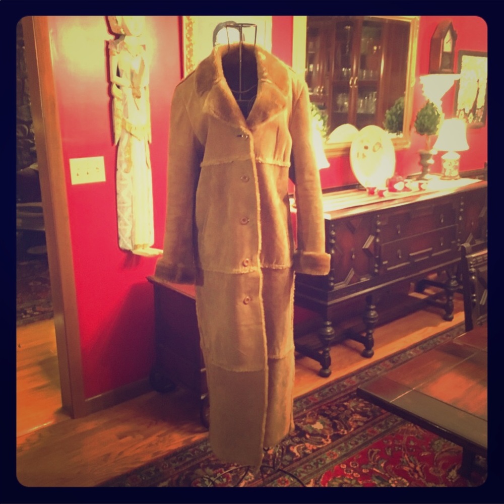 Full length suede coat with shearling size L
